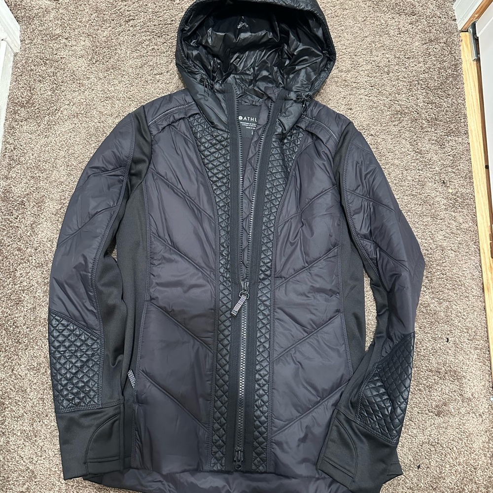 Athleta Rock Ridge Primaloft Black Quilted Jacket with Hood